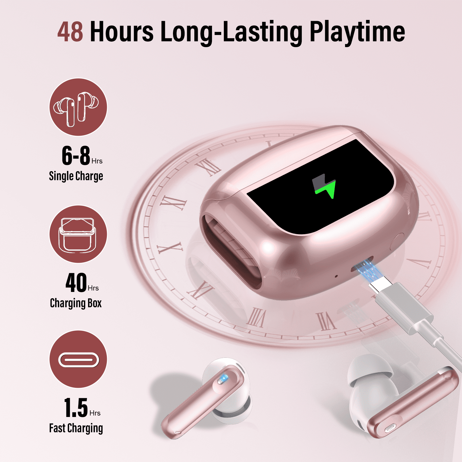 Touch Screen Wireless Earbuds, Bluetooth 5.4 Ear Buds with Multifunctional with ENC Noise Cancelling MicClear Calls Earphones, 48H Bass Stereo Headphones, IP7 Waterproof Headphones for Workout