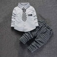 thumbnail image 2 of Odeerbi Toddler Boys Fall Outfits Uniform Dress Shirt Plaid Suit Pants Set Fashion Long Sleeve Shirts Long Pants Ties Three Piece Set Children Clothing Gray, 2 of 4