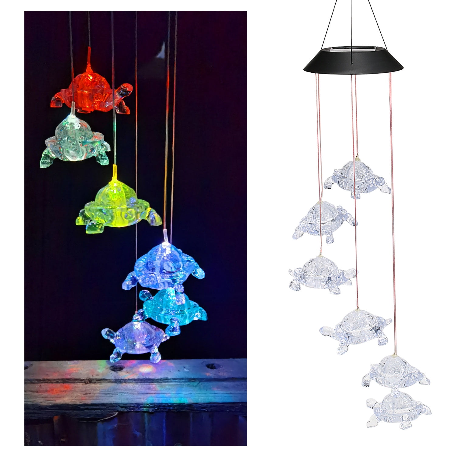 Solar Turtles Hanging Lamp Wind Chime Pendant Light IP44 Mixcolor Slow Flashing