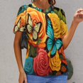 thumbnail image 3 of Colorful Flowers Women's Short Sleeve Tops Casual Blouses T Shirt, 3 of 7
