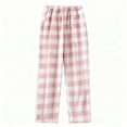 thumbnail image 4 of Flannel Pajama Women's Drawstring Soft Fuzzy Cute Plaid Pj Pants Comfy Wide Leg Lounge Sleepwear with Pockets Pink XL, 4 of 6