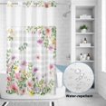 thumbnail image 2 of No Hook Shower Curtain, Pink Purple Flower Shower Curtains for Bathroom with See Through Top Window, Spring Country Floral Leaf Grey Plaid Waterproof & Washable Bath Curtain Small Stall 36"x78", 2 of 9