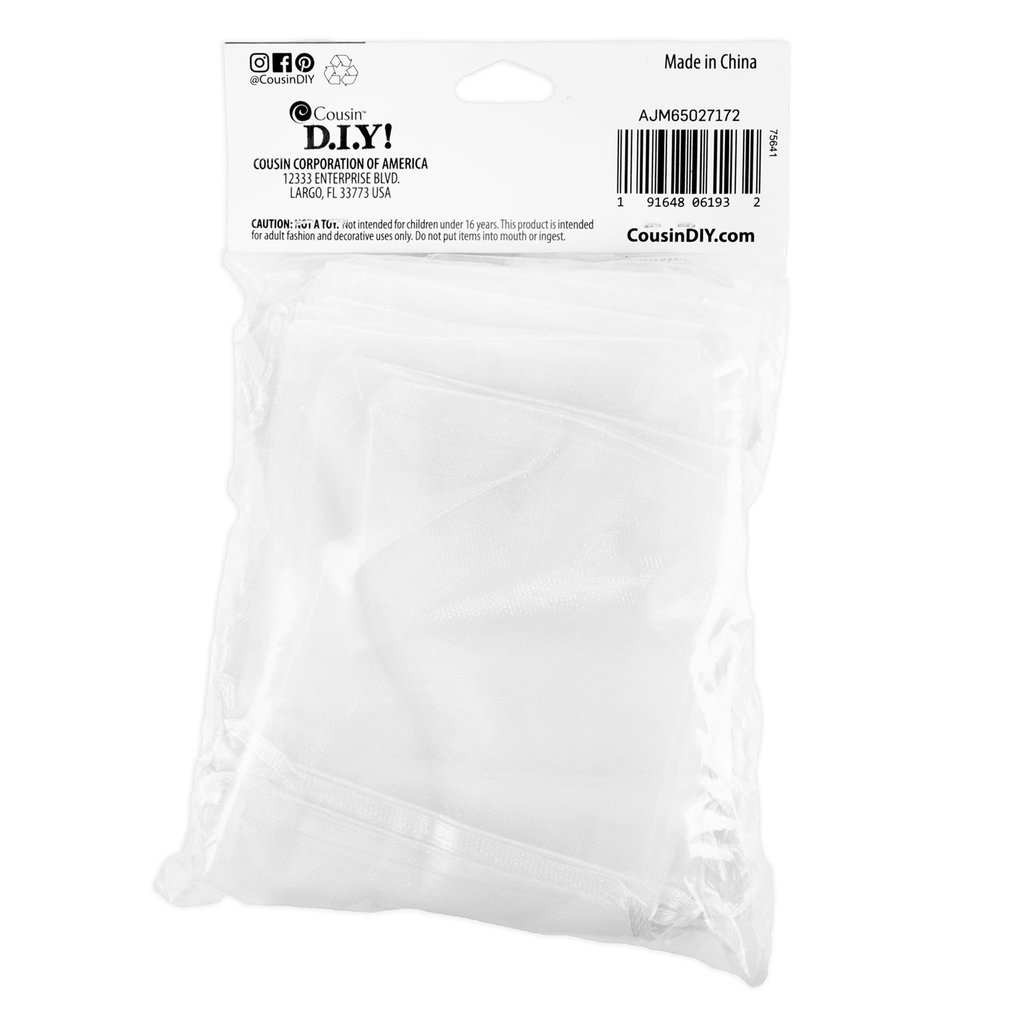 Cousin DIY White Organza Party Favor Bags, 5.5" x 3.75", 50 Piece, Unisex, Adult