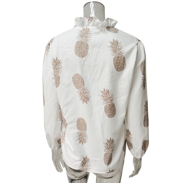 Qarigey Blusa Estampado Verano Camisa Estampado Verano Manga Larga Cuello V Trabajo Mujer Top Prendas para la parte del cuerpo tipo 4 L
