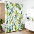 thumbnail image 3 of Auckpure Tropical Hydrangea and Plumeria Shower Curtain 72x72 inch, Green & Blue Watercolor Floral Bathroom Decor with 12 Hooks, 3 of 6
