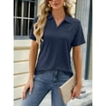 thumbnail image 5 of TEMOFON Women Blouses Summer Short Sleeve Topss Casual Lapel V Neck Navyblue Tee Shirts for Women With Pocket Size M, 5 of 6
