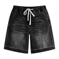 thumbnail image 5 of Jean Shorts for Women High Waisted Pull on Drawstring Elastic Waist Trendy Stretchy Denim Wide Leg Jorts Summer Shorts with Pockets L, 5 of 6