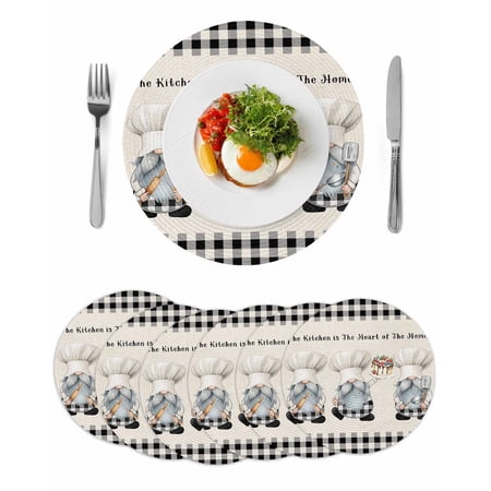 Chef Gnomes Round Placemats Set of 6 for Dinning Tables Heat-proof Braided Table Mats 13 Inch Black Grey Plaid Cake Cook Dessert Burlap Washable Place Mat for Kitchen Restaurant Party Table Decor Chef Gnomes Round Placemats Set of 6 for Dinning Tables Heat-proof Braided Table Mats 13 Inch Black Grey Plaid Cake Cook Dessert Burlap Washable Place Mat for Kitchen Restaurant Party Table Decor