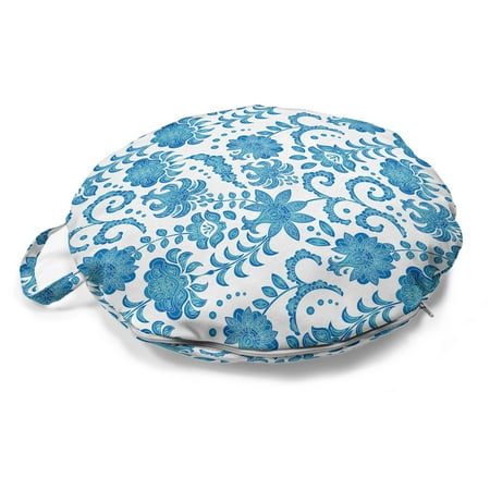 

Floral Round Floor Cushion with Handle Pattern of Bluish Flowers and Leaves on Plain Background Romantic Art Print Pillow for Living Room & Dorms 18 Round Sea Blue and White by Ambesonne