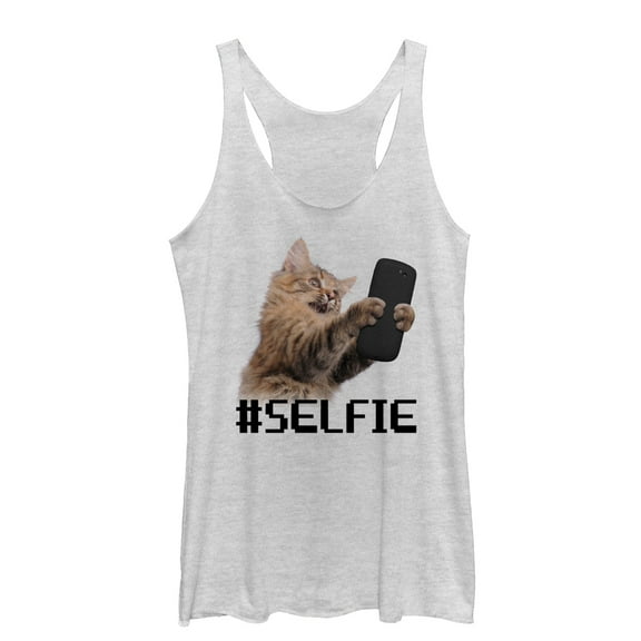 Women's Lost Gods Cat Selfie Racerback Tank Top White Heather X Large