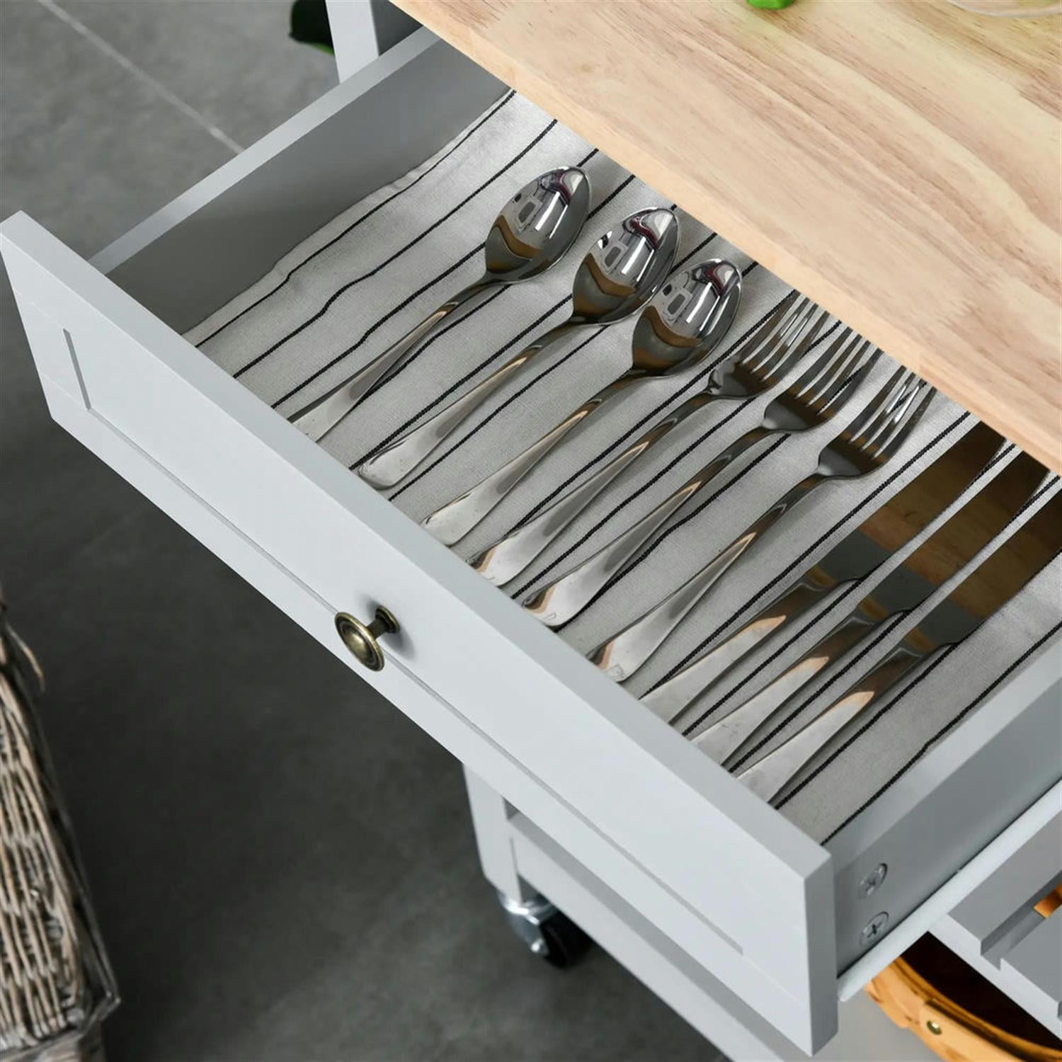 Demi Bonn Kitchen Island Cart on Wheels with Storage, Rolling Dining Room Serving Utility Carts Mobile Movable with Adjustable Shelf and Drawer, Gray