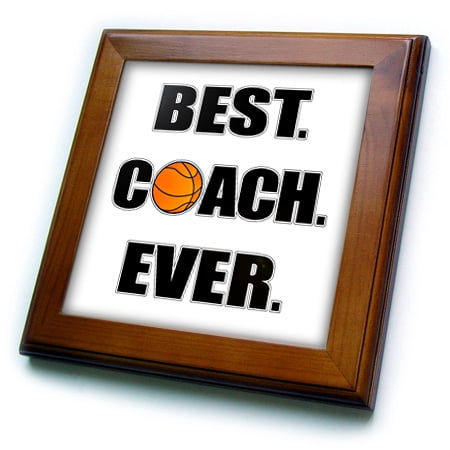 3dRose Basketball Best Coach Ever - Framed Tile, 6 by