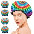 thumbnail image 7 of Shower Caps,Colorful Tie Dye Circular Pattern Waterproof Shower Cap for Women 4 Pieces,Double Reusable Hair Cover for Shower PEVA Elastic Stretch Hem, 7 of 7