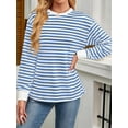 thumbnail image 5 of Womens Tunic Tops Long Sleeve Striped Shirts Crewneck Tops Light Blue XL, 5 of 7