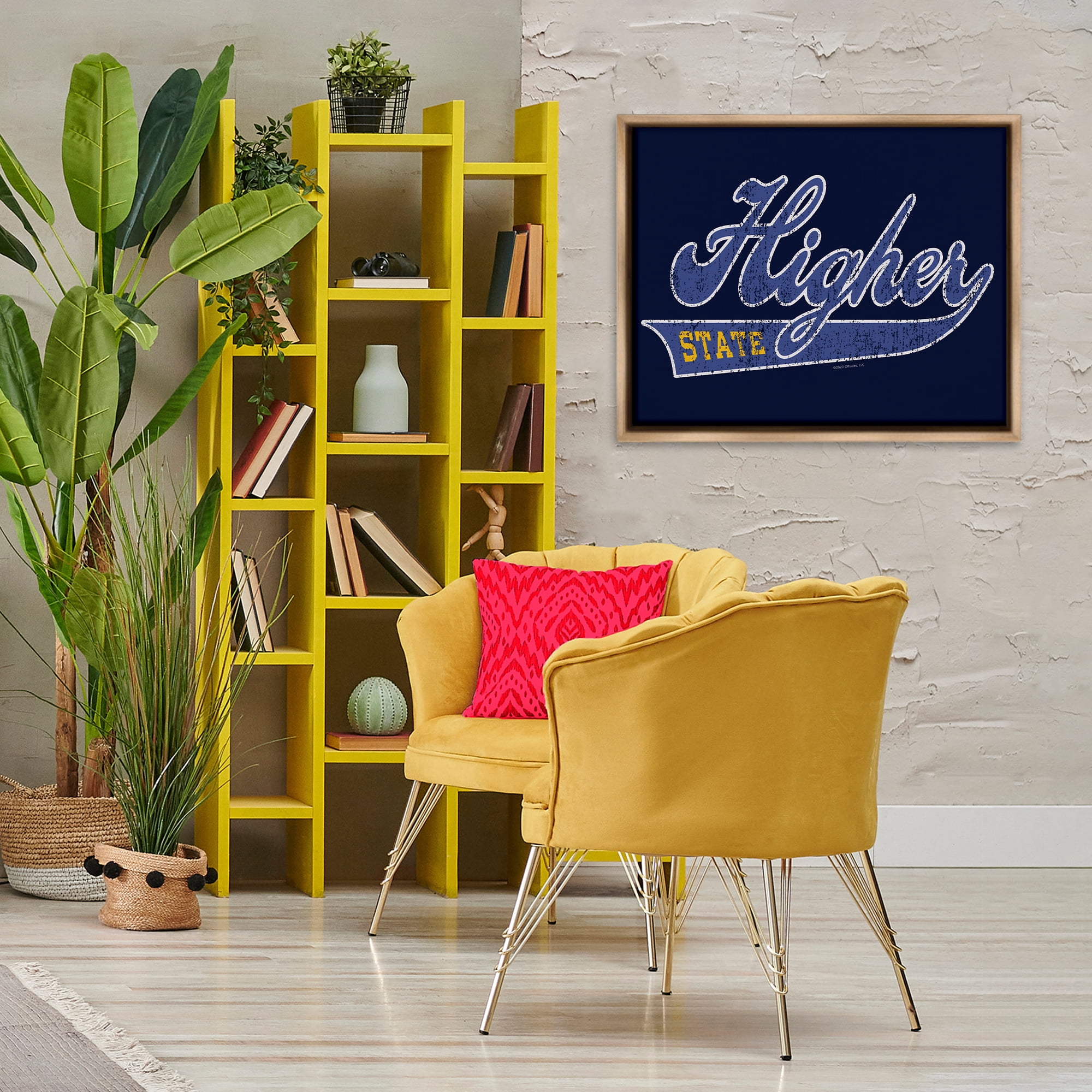 Stupell Industries Higher State Varsity Style Text & Numbers Painting Brown Floater Framed Canvas Art Print Wall Art, 31 x 25