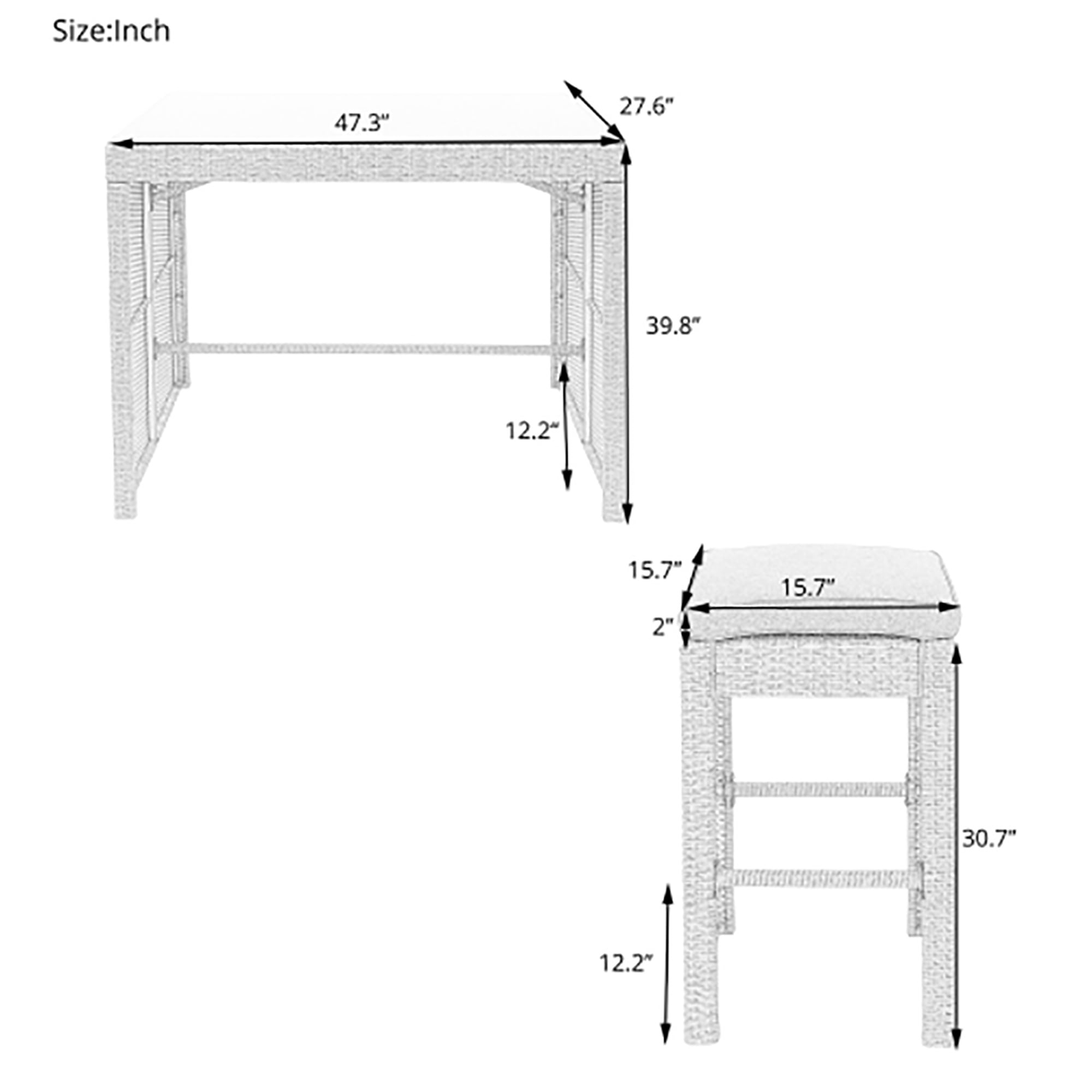 Kadyn Outdoor Patio 5-Piece Rattan Dining Table Set, PE Wicker Bar Furniture Set with with 4 Stools, Gray Cushion+Gray Wicker (Gray + Rattan) Kadyn Outdoor Patio 5-Piece Rattan Dining Table Set, PE Wicker Bar Furniture Set with with 4 Stools, Gray Cushion+Gray Wicker (Gray + Rattan)