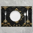 thumbnail image 2 of Gold Baroque Damask Place Mats Set of 4 for in Door Dinning, Hippie Flower Floral Table Place Mats for in Door Dining, Vintage Victorian Table Mats for Dining Table, Stylish Kitchen Decorative, 2 of 4