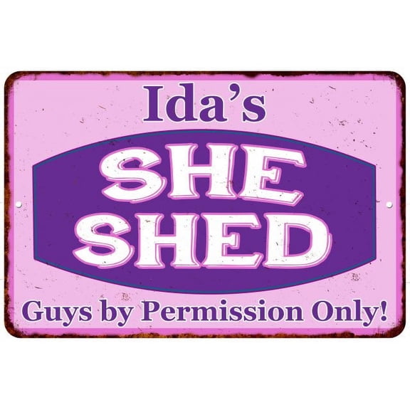 Ida's Purple & Pink SHE SHED Vintage Sign 8x12 Woman Wall Decor 108120040010
