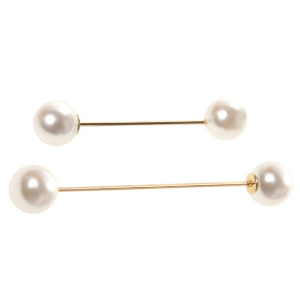 2pieces / Set Moda Doble Faux Perla Stick Pin Broche Collar Pin de Múltiples Propósitos Decoraciones de Moda Fernando Broche Pin