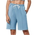 thumbnail image 1 of Besolor Summer Shorts for Women Elastic Waist Drawstring Straight Leg Knee Length Lounge Shorts with Pockets, 1 of 1