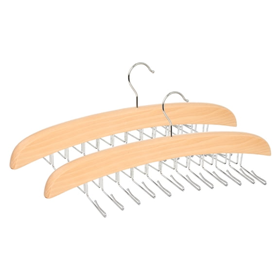 Unique Bargains 2Pcs Wood Tank Top Hangers For Closet Organizer Natural 24 Hooks