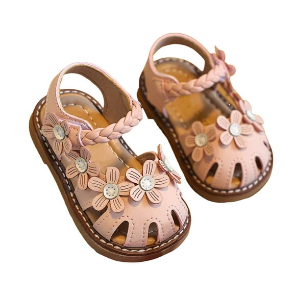 Mostsola Toddler Girls Sandals Closed Toe Hollow out Kids Dress Shoes Cute Flower Summer Flats