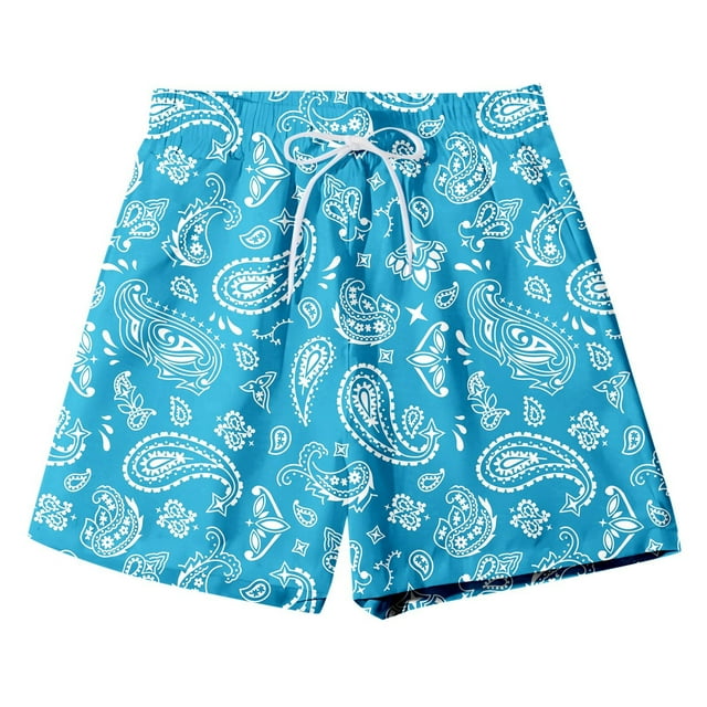Ediodpoh Men Swim Shorts Boho Style Print Drawstring Waist Summer Shorts with Pocket Beach Pants Mens Swim Trunks Sky Blue L