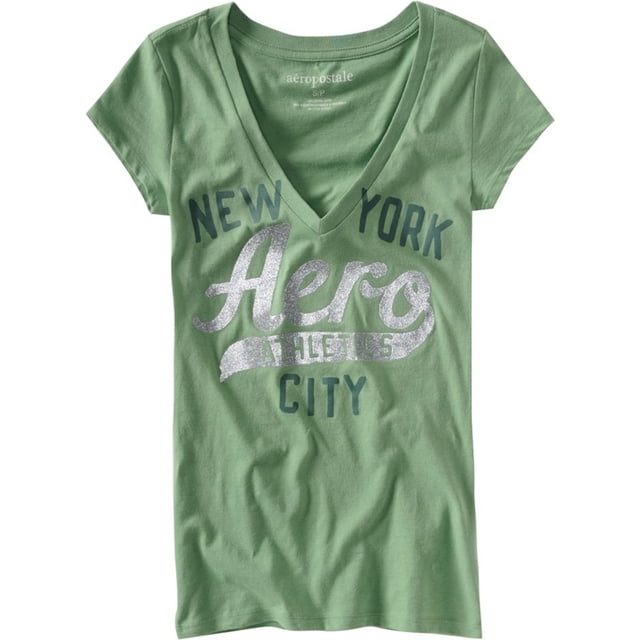 Aeropostale - Camiseta gráfica para mujer con purpurina Aero New York, verde, pequeña