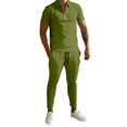 thumbnail image 2 of Men Tracksuits Spring Summer Short Sleeve Lapel Zip-up Tops Pants Two Piece Sets, 2 of 11