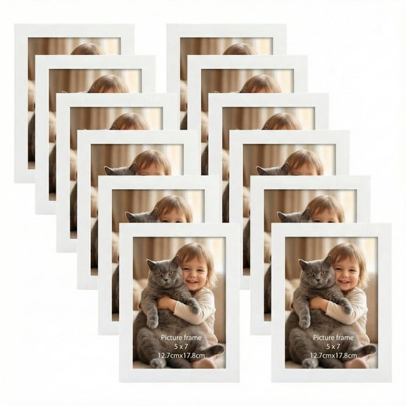 12-Pack White Woodgrain 5x7 Picture Frames for Wall or Tabletop