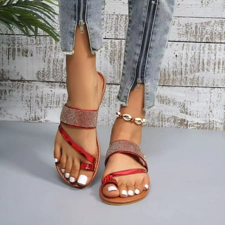 

Jsaierl Flat Sandals for Women Dressy Summer New Summer Flat Shoes Casual Slip-Toe Sandals Clip Toe Slippers Size 6