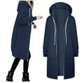 thumbnail image 2 of TIANZEN Women Autumn Winter Casual Fashion Solid Color Drawstring Hooded Long Zipper Pocket Coat Long Jacket Coat Women Casual Long Jacket Women Vest plus Warm Jackets for Women, 2 of 5