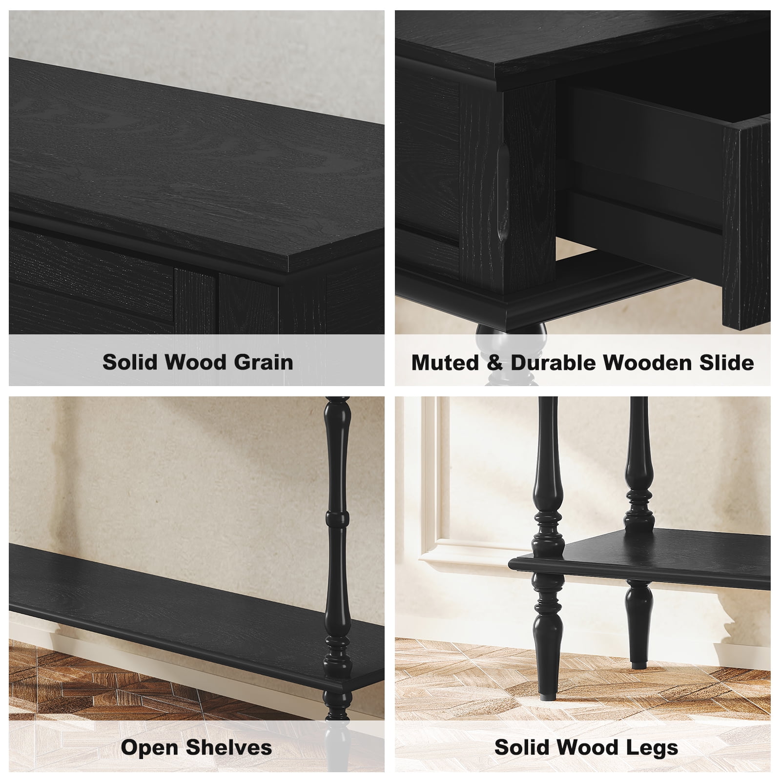 CBJCBJ40"Vintage Minimal Assembly Console Table with 2 Storage Drawers,Suitable for Living Room,Black