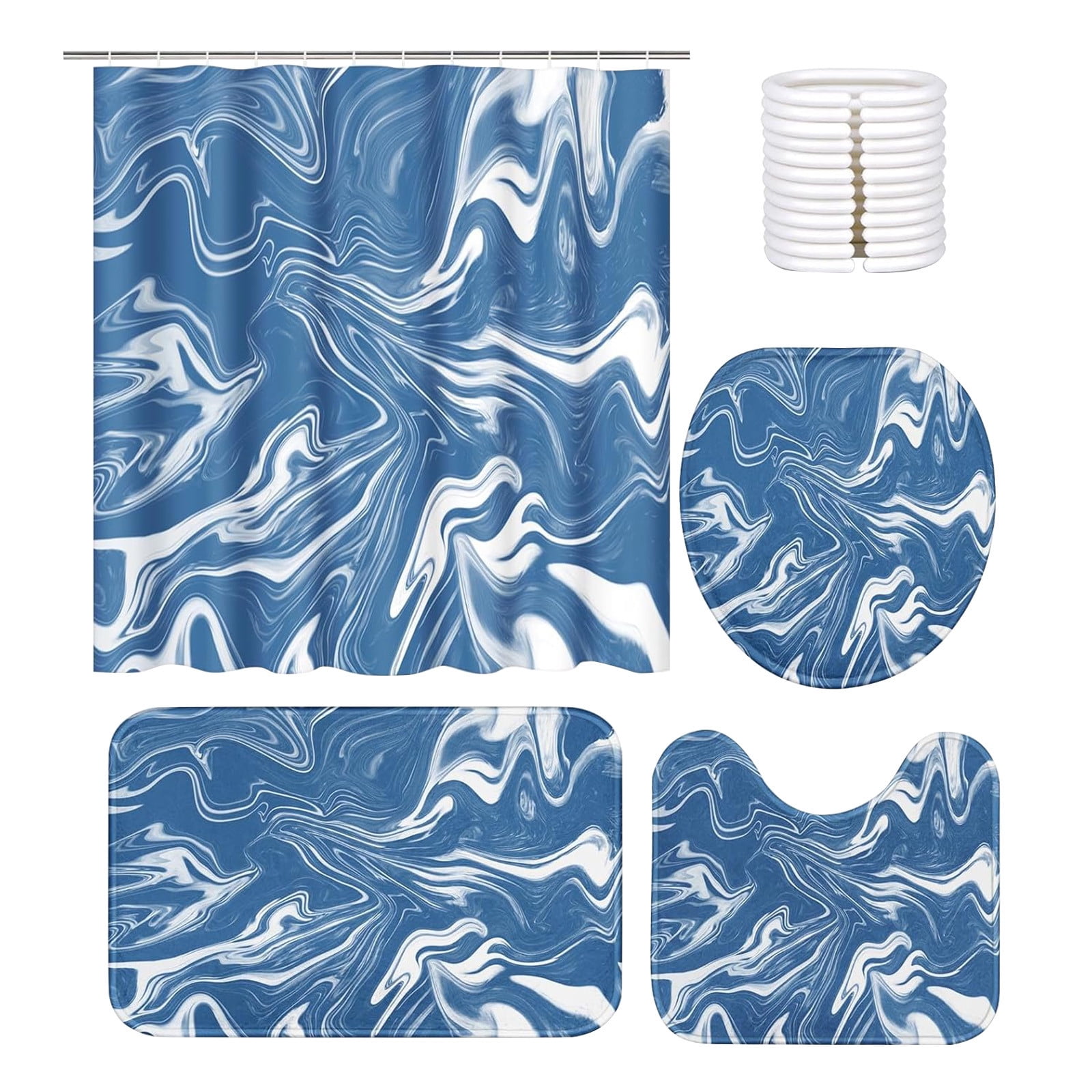 70x70 Inches Bathroom Decor 4 Pcs Shower Curtain Set With Rugs ColorfulMarbles Bathroom Set With AntiSlip Rug Toilet Lid Cover Bath Mat And 12 Hooks