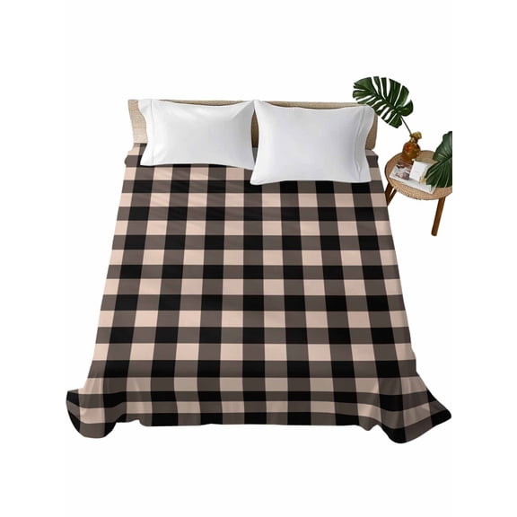 Twin Flat Sheet 66"x96", Black Plaid Soft Lightweight Bedding Flat Sheets Only, Vintage Country Gray Buffalo Check Gingham Brushed Microfiber Top Bed Sheet, Breathable StainResistant Bedsheets