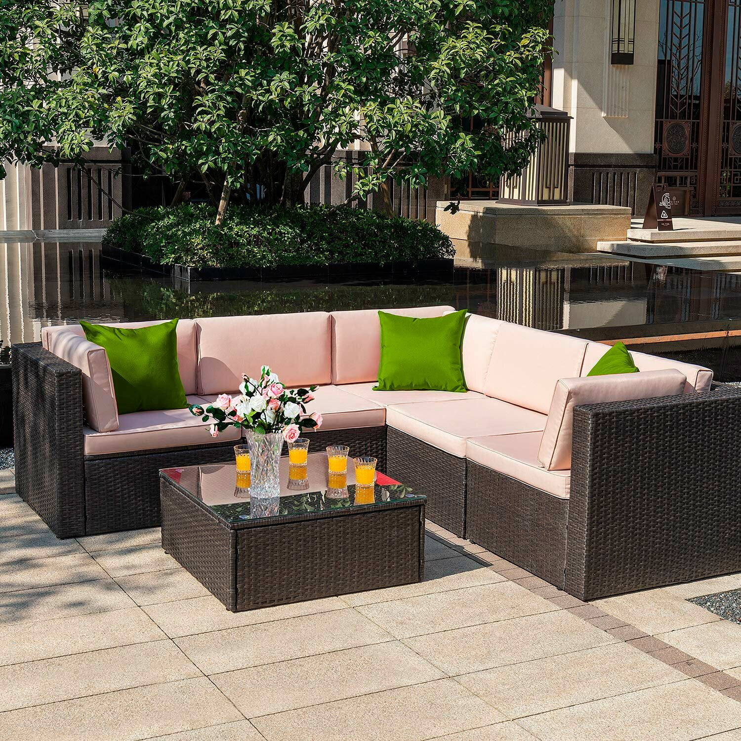 Teak Wood Furniture Set Piece Patio Sectional Patio Conversation