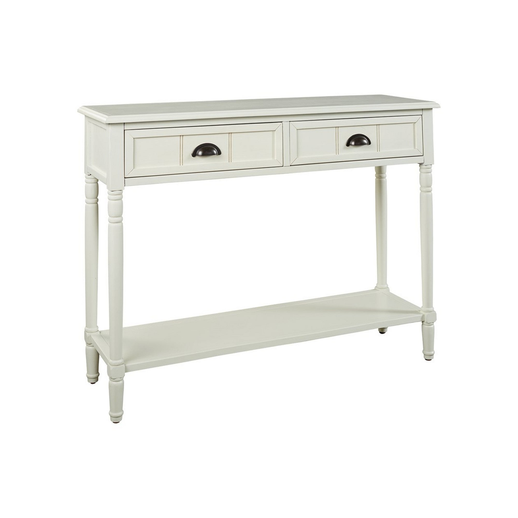 2 Drawer Console Sofa Table with Cup Pulls and Turned Legs, White