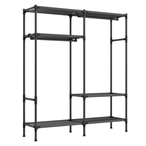 SONGMICS Clothes Rack, Portable Closet, Heavy-Duty Wardrobe Closet Organizer with Hanging Rails and Shelves, 74.8 Inches Tall, Total Load 242 lb, Easy Assembly, for Bedroom, Ink Black