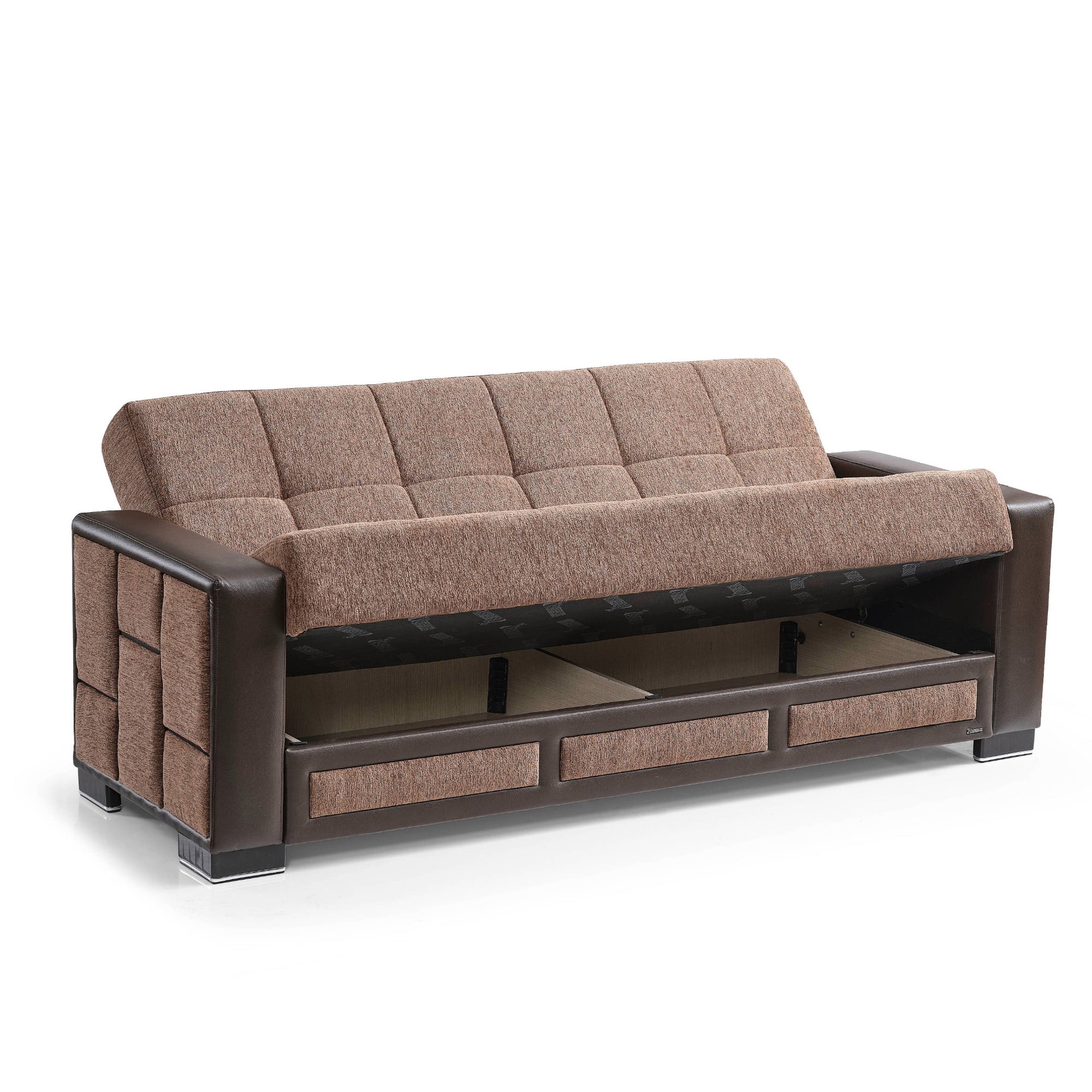 Ottomanson 87" Convertible Sofa Couch for Living Room, Chenille Modern Sofa Bed with Storage, Brown