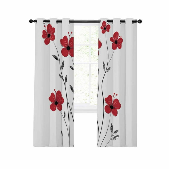 Red Floral Spring Blackout Curtains 84 Inches Long for Bedroom, Summer Botanical Pastoral Elegant Thermal Insulated Room Darkening Black Out Window Curtain Panels Grommet Drapes for Living Room
