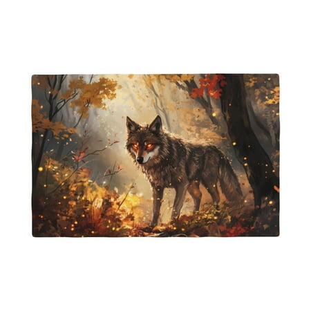 

Placemats Set of 6 Autumn Wolf Maple Forest A Place mats for Dining Table Indoor/Outdoor Cute Heat Resistant Washable Table Mats(18 x 12 )
