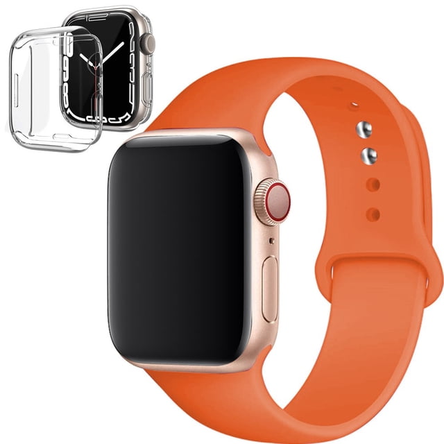 ALMNVO Silicone Band for Apple Watch Bands 40mm with Silicone Case,Clear Screen Protector Cover with iWatch Band Sport Replacement Wristband for Apple Watch Series 6 5 4 SE Strap -Apricot