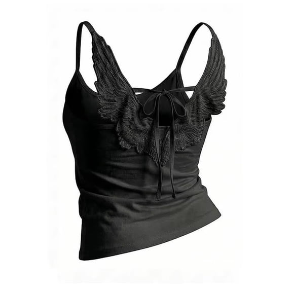 Bexdxz Angel Wings Open Back Lace-Up Camisole Top, Women Backless Summer Party Tops Black S