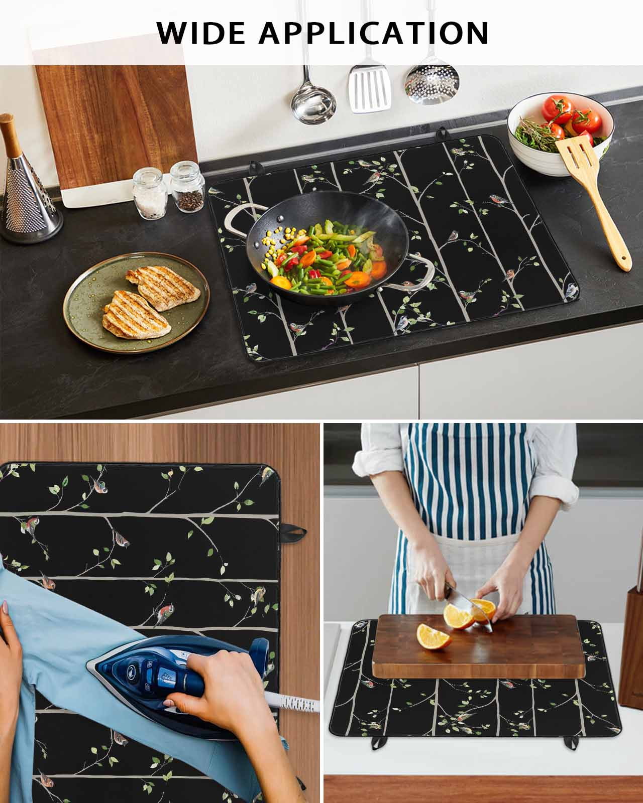 Large Induction Cooktop Protector Mat Sparrow Stove Top Covers for Electric Stove, Spring Birds on The Branches Vintage Country Black Decorative Stove Burner Cover Mats, Glass Top Stove Cover