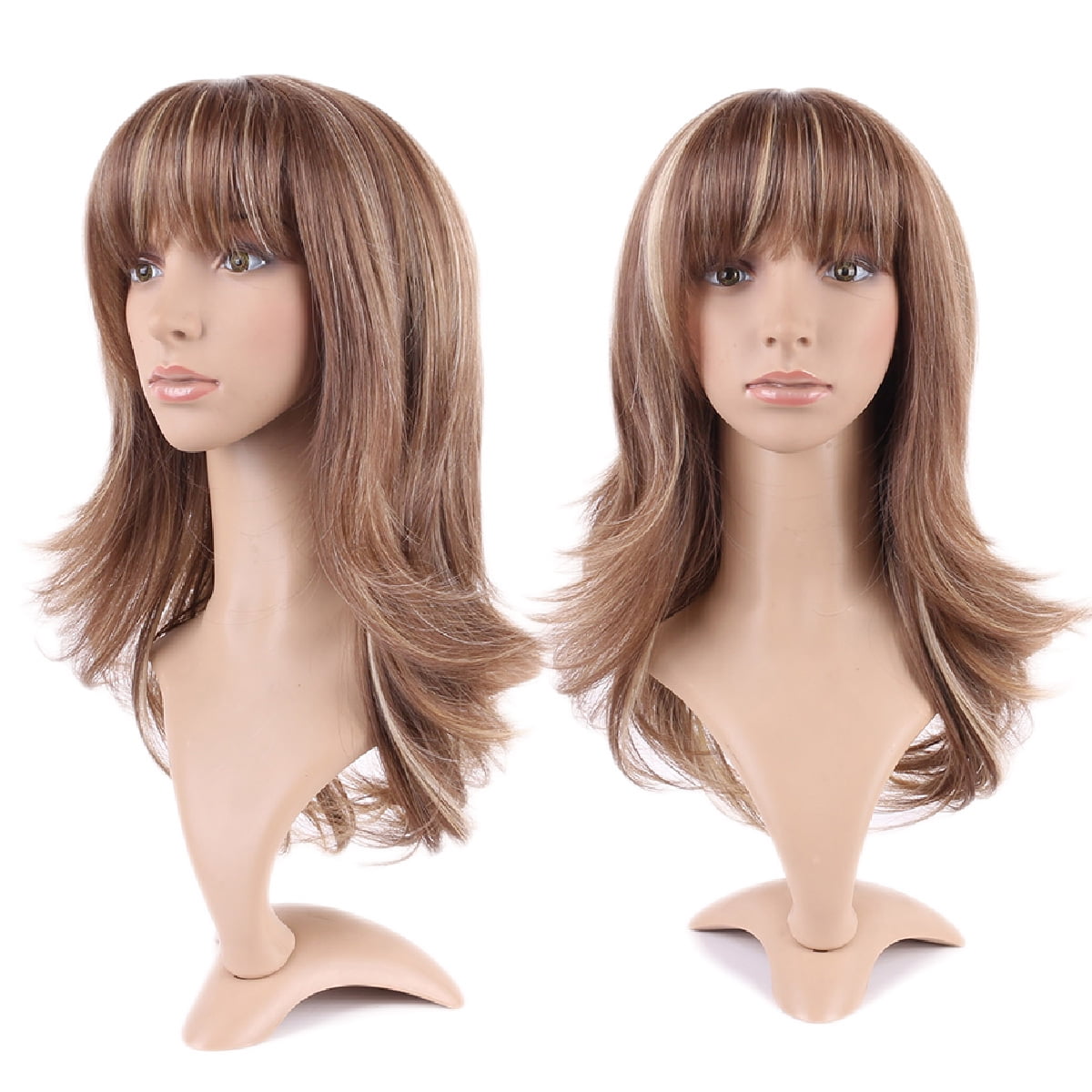 S-noilite Long Curly Synthetic Wig with Bangs Short Hair Wigs Heat ...