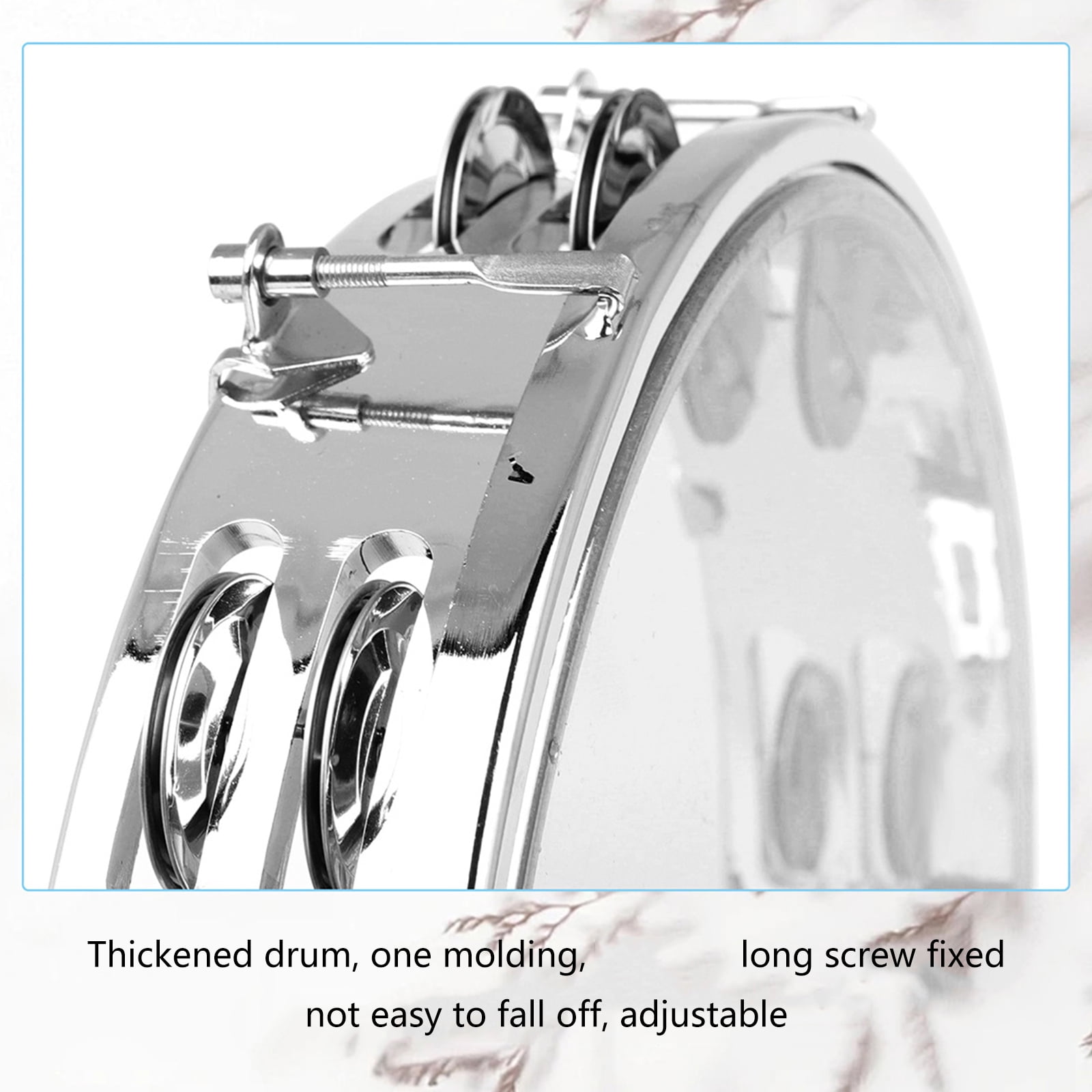 Metal Bells Hand Held Percussion Drum with Ergonomic Handle Grip 10Inch Double Row Tambourine Round Musical Tambourine
