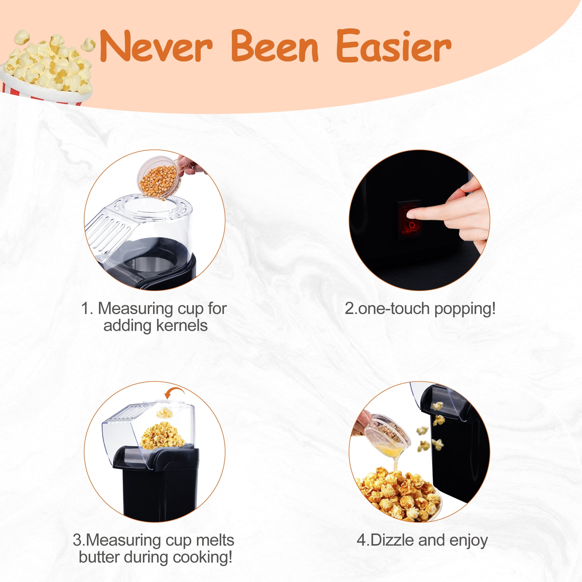 Popcorn Machine High Popping Rate,  Minutes Fast Popping Air Popper Popcorn Maker, No Oil, Food Safe Mini Popcorn Machine