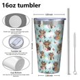 thumbnail image 4 of 16oz Tumblers Blue Highland Cow Flower Butterfly Pattern Stainless Steel Vacuum Insulated Double Wall Travel Tumbler Cups Mug with Lid and Straw,Cleaning Brush for Coffee,Tea, 4 of 4