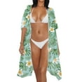thumbnail image 3 of DISNIMO Monstera Plumeria Print Womens Beach Cover up Palm Tree Print Long Kimonos Cardigans Swimsuit Cover Ups Summer Fashion Half Sleeve Bikini Coverups, 3 of 6