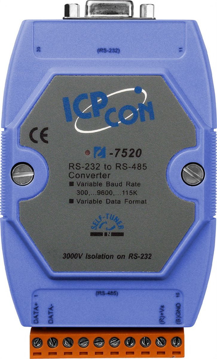 I-7520 RS-232 to RS-485 Converter with Din rail mount, Auto Tuner and Auto Switching Baud Rate